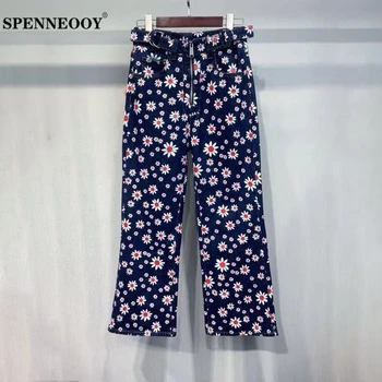 SPENNEOOY Designer Custom Runway Women Summer Daisies Print High Street Denim Length Pants Ladies Pocket Belt Zip Chic Jeans
SPENNEOOY Designer Custom Runway Women Summer Daisies Print High Street Denim Length Pants Ladies Pocket Belt Zip Chic Jeans