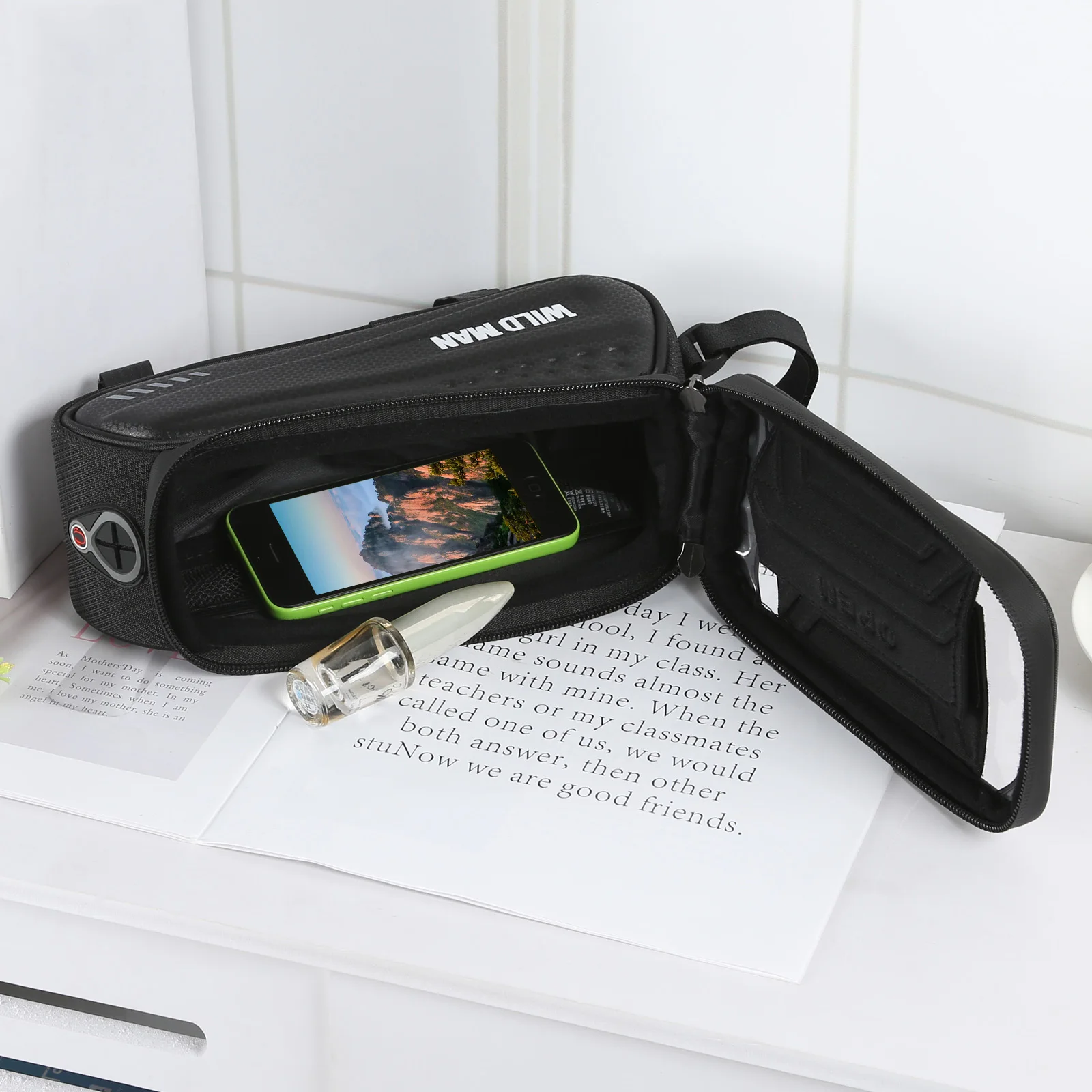 WILD MAN Bicycle Bag Rainproof MTB Bike Front Beam Touchscreen Phone Bag 6.5Inch Cycling Top Tube Handlebar Bag Bike Accessories