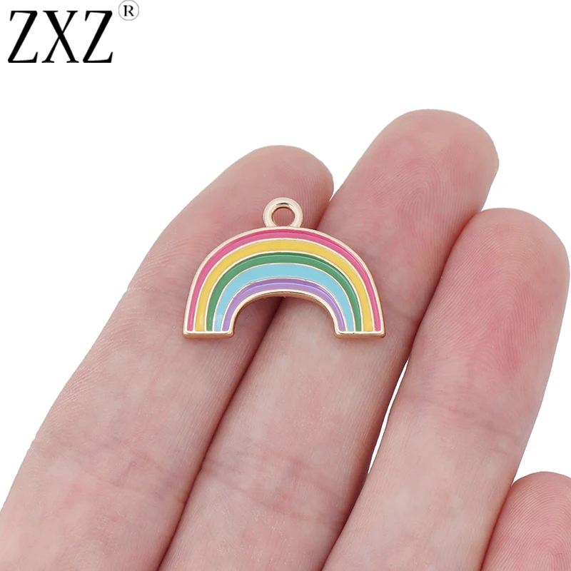 

ZXZ 10pcs Enamel Colorful Rainbow Charms Pendants Beads For Necklace Bracelet Earring Jewelry Making Findings 24x17mm