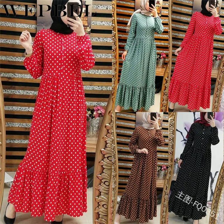 WEPBEL Muslim Dress Abaya Women Dot Ruffles Full Sleeve Summer Polyster Vintage Fashion Casual New Long Maxi Dresses
WEPBEL Muslim Dress Abaya Women Dot Ruffles Full Sleeve Summer Polyster Vintage Fashion Casual New Long Maxi Dresses