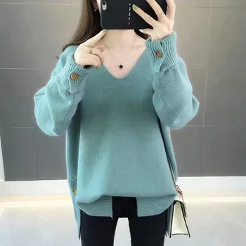 2019 Fashion Autumn Knitted Pullovers Loose Long Sleeve Fall Pull Jumper Sweater V-Neck Women Tops Solid Warm Tops Female
2019 Fashion Autumn Knitted Pullovers Loose Long Sleeve Fall Pull Jumper Sweater V-Neck Women Tops Solid Warm Tops Female