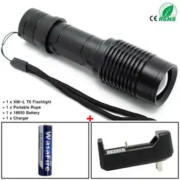 Portable XML T6 LED Flashlight Powerful 2000LM Zoomable Torch Tactical Flash lamp 5 Modes Lanterna with 18650 Battery + Charger
