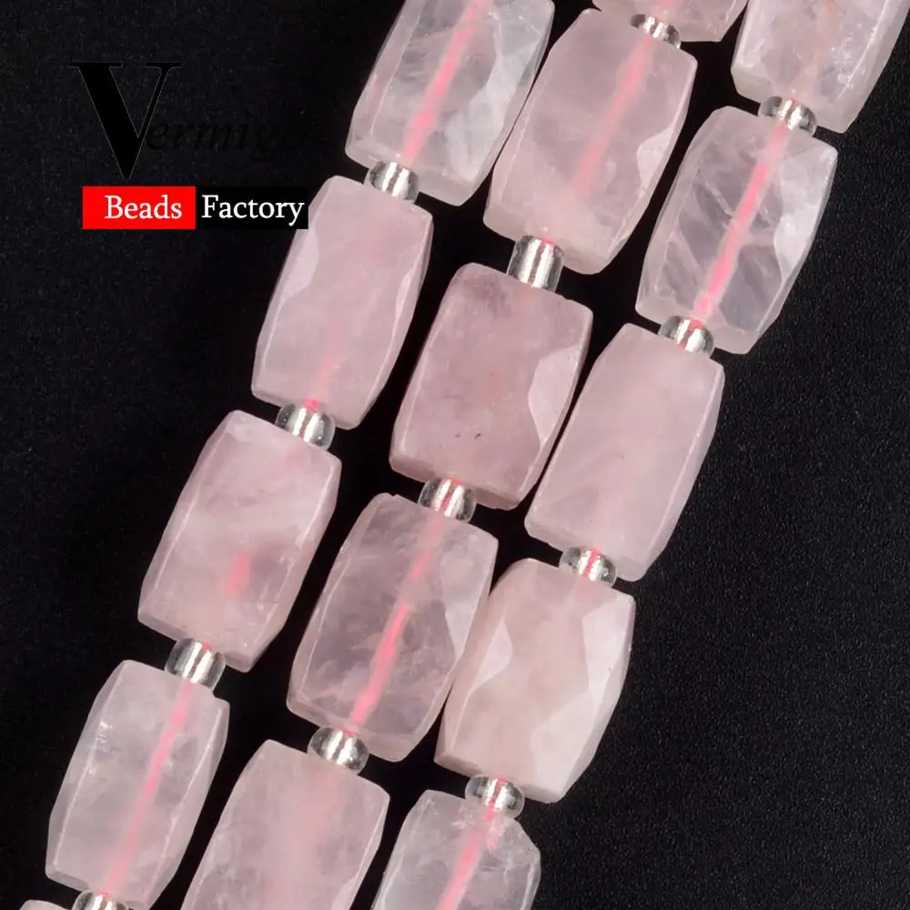 

11*15mm 21pcs Natural Cuboid Faceted Pink Quartzs Mineral Gem Loose Beads For Jewelry Making DIY Bracelet Necklace Accessory 15"