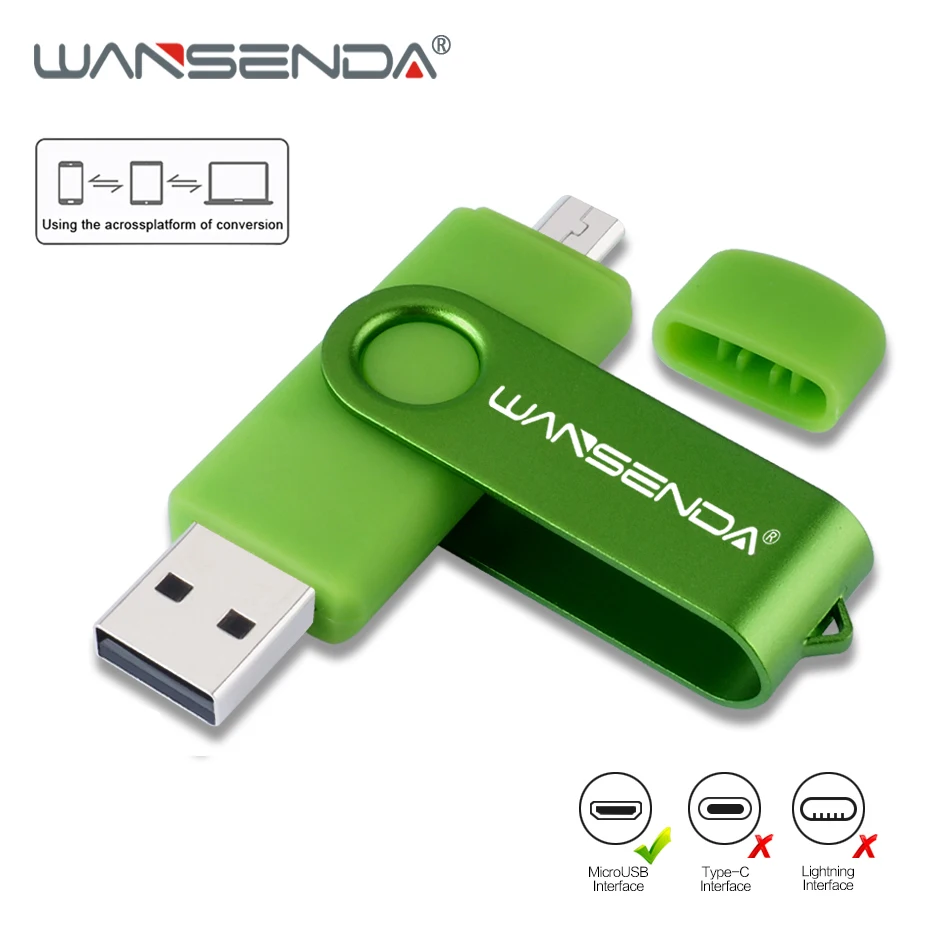 WANSENDA высокоскоростной OTG USB флеш накопитель металлический 16 ГБ 32 64 Гб 128 256 Флешка