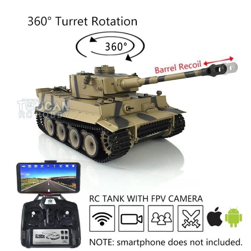 

HENG LONG RC Tank 1/16 7.0 Upgrade Tiger I 3818 W/ 360° Turret Barrel Recoil FPV RC Panzer Boys for Toys TH19108-SMT4