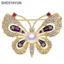 SHDIYAYUN 2019 Nieuwe Parel Broche Natuurlijke Zoetwater Parel Vintage Vlinder Broche Eenvoudige Pins voor Vrouwen Sieraden Vrouwen Gift(China)