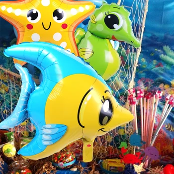 1pcs Mini Cute Fish Seahorse Starfish Foil Balloons Birthday Party Decoration Baby Shower Ocean Animal Theme Air Ball Kids Toys