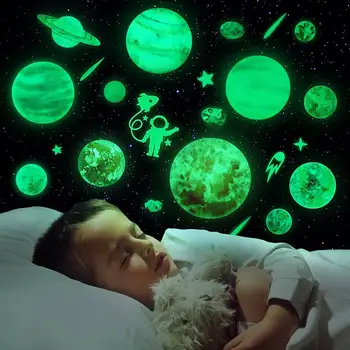 

Glow in The Dark Stickers Fluorescent Stars Planets Wall Ceiling Stickers Kids Dreamlike Room Home Decor DIY Art Decals (Green)