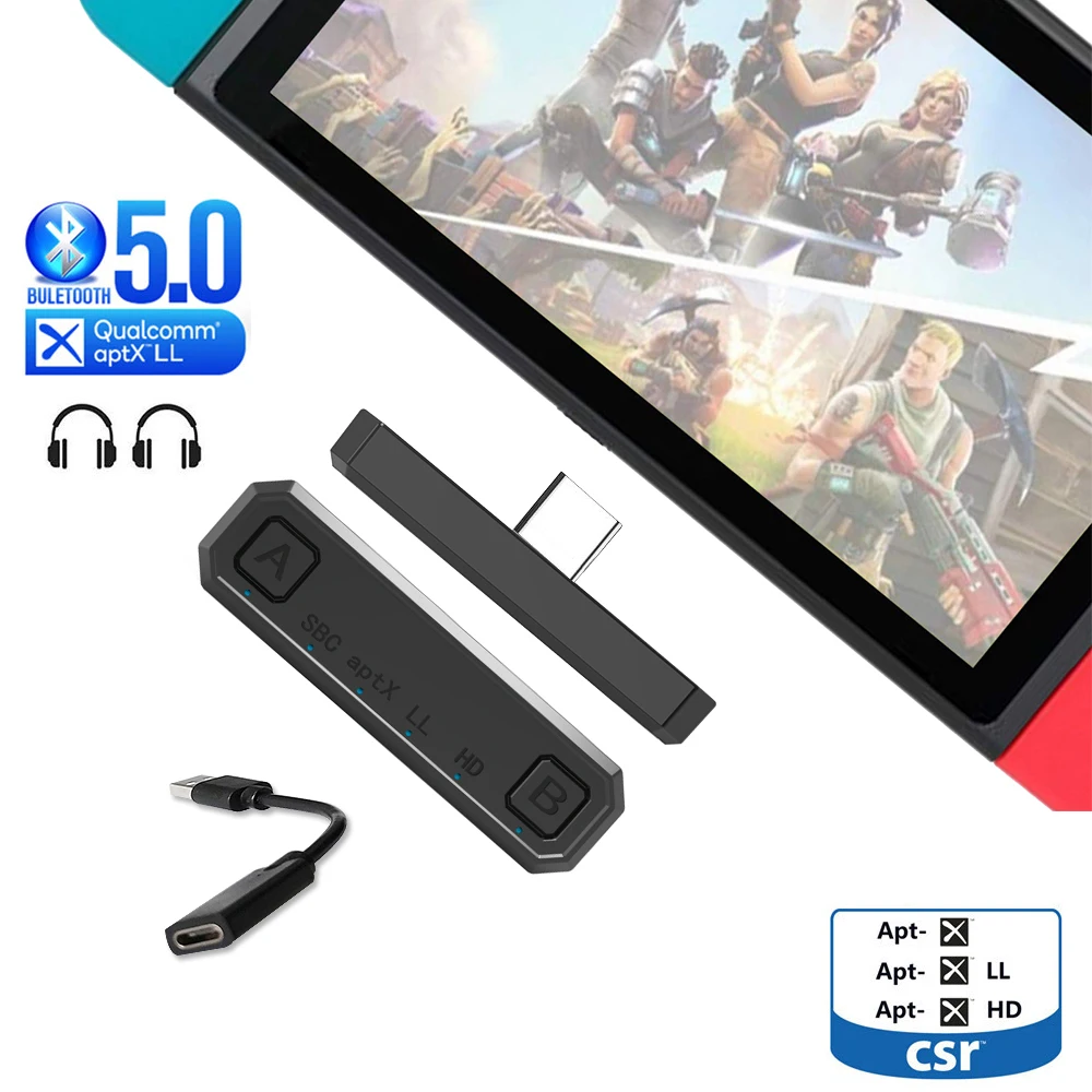 Bluetooth 5.0 Audio Transmitter Receiver Aptx HD LL Low Latency Type C USB Wireless Adapter & Mic for PS4 Nintendo Switch PC TV |