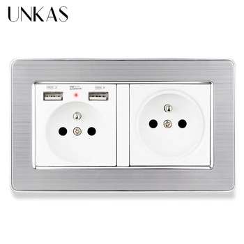 UNKAS Wall Socket French Standard Power Outlet With Dual USB Smart Induction Charge Port For Mobile 16A Stainless Steel Panel 
UNKAS Wall Socket French Standard Power Outlet With Dual USB Smart Induction Charge Port For Mobile 16A Stainless Steel Panel