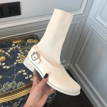 New Arrival Autumn And Winter Explosions Fashion White Buckle Elastic Sock Boots Chunky Stretch Women Sexy Booties Plus Size 
New Arrival Autumn And Winter Explosions Fashion White Buckle Elastic Sock Boots Chunky Stretch Women Sexy Booties Plus Size