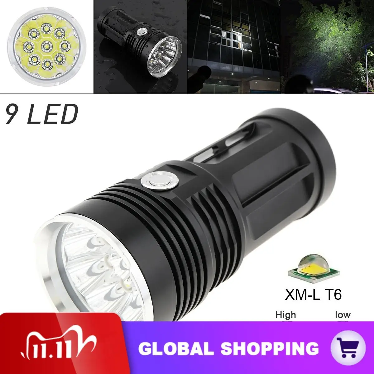 Waterproof Black 2700LM 9x XML T6 LED 3-Mode Outdoor Flash Lamp Torch for Hunting / Camping
Waterproof Black 2700LM 9x XML T6 LED 3-Mode Outdoor Flash Lamp Torch for Hunting / Camping