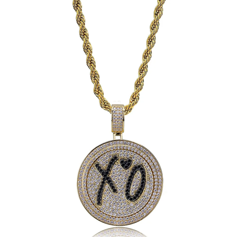 

Rotatable Rapper XO Pendant & Necklace 18k Gold Plated Lab Diamond Iced Out Chain Bling Fashion Hip Hop Jewelry