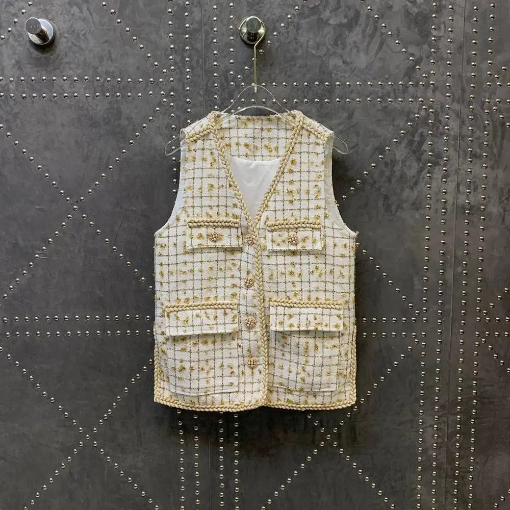2019 autumn new women's fashion small fragrance wind braided gold wire tweed vest vest 0731 
2019 autumn new women's fashion small fragrance wind braided gold wire tweed vest vest 0731