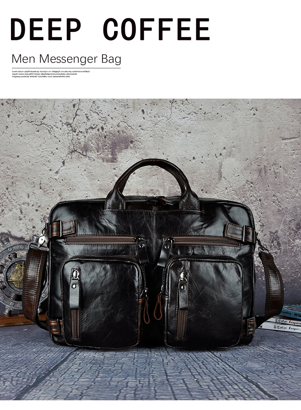 Fashion Men Thick Natural Leather Antique Design Business Travel