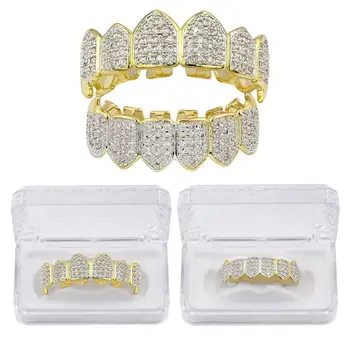 Hip Hop Fang Top & Bottom Teeth Grillz Set for Men Gold Silver Color Micro Pave Cubic Zirconia Bling Iced Out Rapper Jewelry
Hip Hop Fang Top & Bottom Teeth Grillz Set for Men Gold Silver Color Micro Pave Cubic Zirconia Bling Iced Out Rapper Jewelry