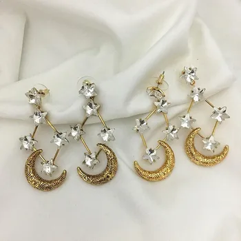 European and American fashion retro sparkling stars and moon series single moon star super flash earrings
European and American fashion retro sparkling stars and moon series single moon star super flash earrings