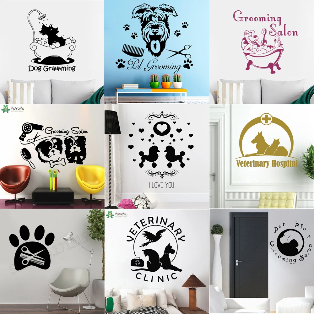 Grooming Salon Vinyl Wall Stickers DIY Pet Shop Window Dog Decor Puppy Pets Decals Animal Interior Design Murals HY9971 | Дом и сад