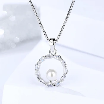 Genuine S925 sterling silver ladies gift Micro inlay pendant Korean personality zircon fashion simple pearl pendant silverware 
Genuine S925 sterling silver ladies gift Micro inlay pendant Korean personality zircon fashion simple pearl pendant silverware