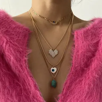 Women Necklaces Crystal Heart Eyes Relief Pendant Clavicle Chain Multilayer Gold Necklace Set Engagement Jewelry Gift
Women Necklaces Crystal Heart Eyes Relief Pendant Clavicle Chain Multilayer Gold Necklace Set Engagement Jewelry Gift