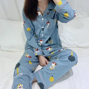 Korean Women Cotton Pajamas Sets With Pants Long Sleeve Turn-down Collar With Pocket Pyjama With Button Top+Pants Pijama 
Korean Women Cotton Pajamas Sets With Pants Long Sleeve Turn-down Collar With Pocket Pyjama With Button Top+Pants Pijama