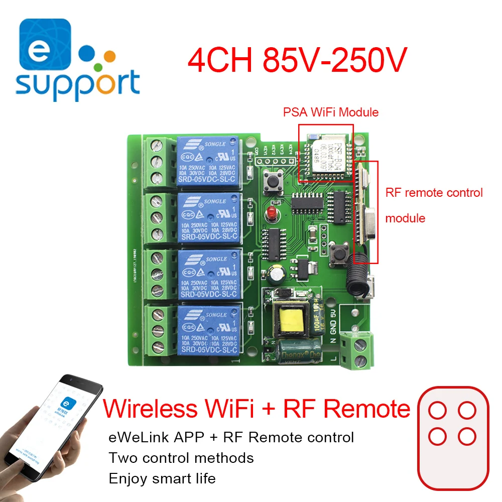 eWeLink Smart Remote Control wireless Wifi Switch Module 4CH DC 7-32V 5V 32V RF Receiver 10A Relay For Alexa IFTTT
eWeLink Smart Remote Control wireless Wifi Switch Module 4CH DC 7-32V 5V 32V RF Receiver 10A Relay For Alexa IFTTT