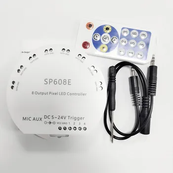 

SP608E WS2812B Music Controller 8 CH Signal Output WS2811 WS2815 LED Light Strip Built In Mic IOS Android Bluetooth App DC5V-24V