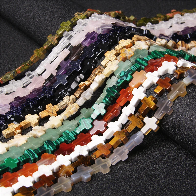 

10pcs Natural Stone Cross Shape Beads Tiger Eye Agates Amethysts Quartz Loose Spacer Beads for Jewelry Making Bracelet Earrings