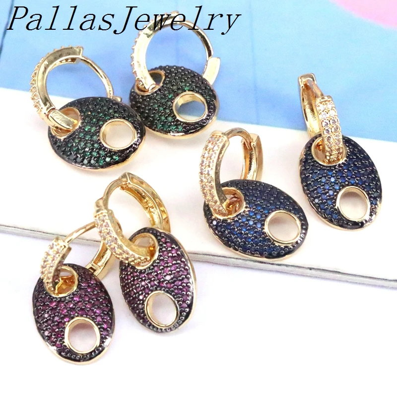 

5Pairs Mix Color CZ Micro Pave Pig-Nose dangle Earrings For Women Fashion Geometry Drop Earrings Girl Gifts Jewelry