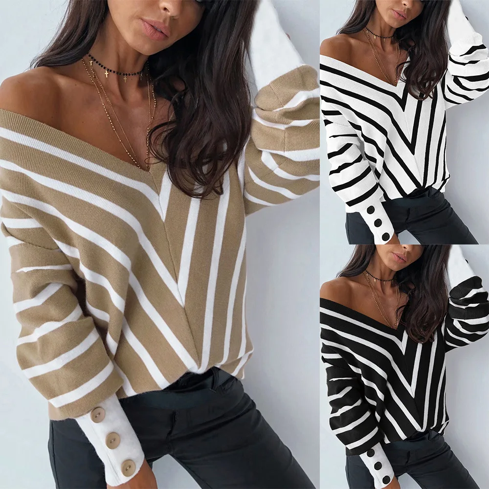 2020 Women's Sweater New Off-the-Shoulder Striped V-Neck Pullover Loose Top Large Size Slim
2020 Women's Sweater New Off-the-Shoulder Striped V-Neck Pullover Loose Top Large Size Slim