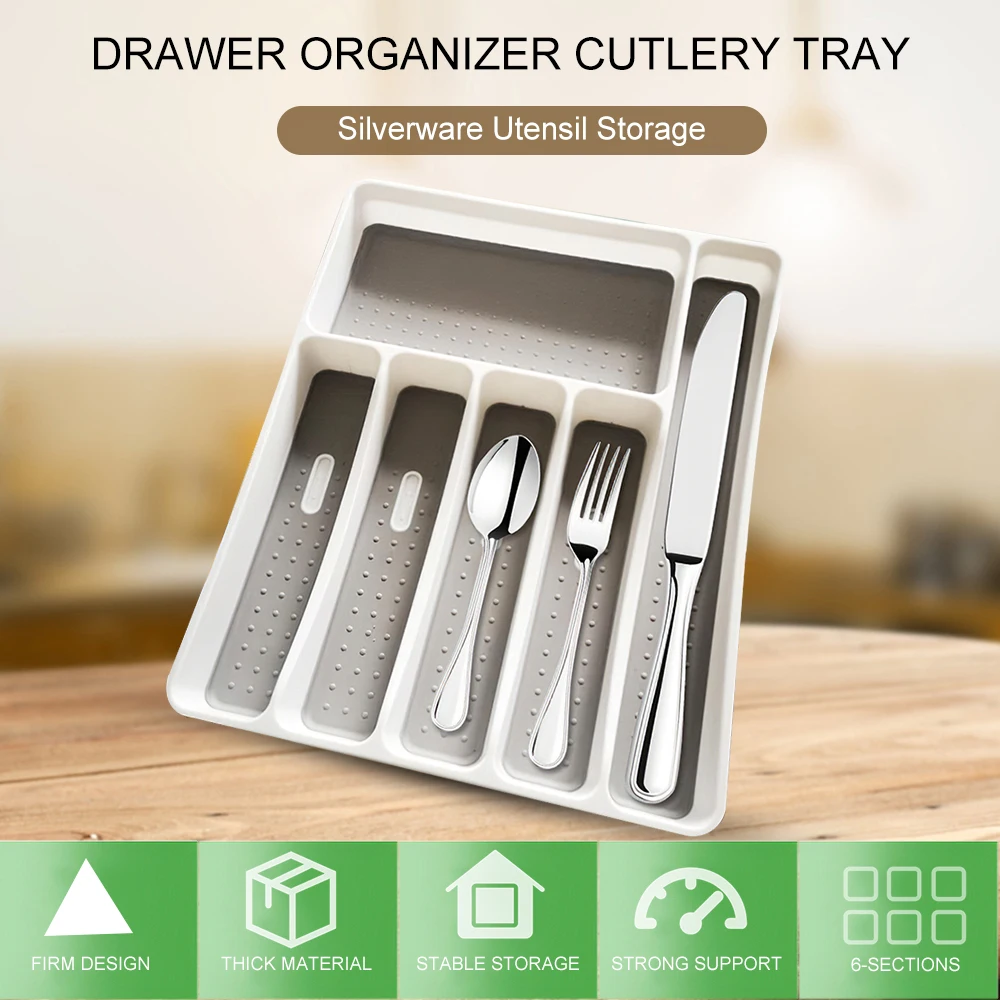 Kitchen drawer organizer plastic storage drawer Cutlery Tray for 6 Sections for Kitchen Office Dinning Room
Kitchen drawer organizer plastic storage drawer Cutlery Tray for 6 Sections for Kitchen Office Dinning Room
