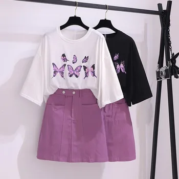 Summer Casual Two piece set Women O-neck Short Sleeve Loose butterfly T Shirt + Hight waist Rose pocket short Skirt Suits Female
Summer Casual Two piece set Women O-neck Short Sleeve Loose butterfly T Shirt + Hight waist Rose pocket short Skirt Suits Female
