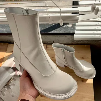 New fashion sexy white black women's leather boots thick bottom boots ladies round toe boots 
New fashion sexy white black women's leather boots thick bottom boots ladies round toe boots