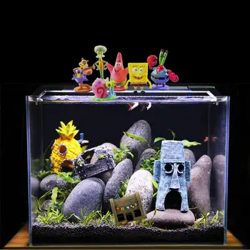 

Mini Aquarium Simulation Decoration SpongeBob Pineapple House Squidward Easter Island Fish Tank Cartoon Decoration for Kids