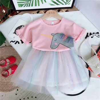 Summer new girl's baby Unicorn printing suit girl's short sleeve top plus two sets of sparkling rainbow yarn skirt vestidos
Summer new girl's baby Unicorn printing suit girl's short sleeve top plus two sets of sparkling rainbow yarn skirt vestidos