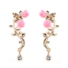 新ファッション女性ゴールドピンクローズリー耳スタッドカフイヤリング女性ジュエリーpendientes princesasブークレ毛糸 · ダ · ペンドオレイルクリスタル(China)