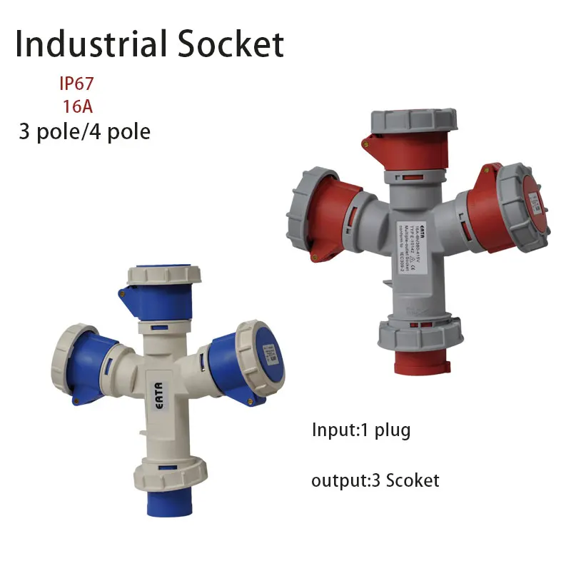 Industrial Plug and Socket 16A 3 pole 4 pole ip67 Input 1 plug Output 3 Socket Waterproof 220V 380V 415V
Industrial Plug and Socket 16A 3 pole 4 pole ip67 Input 1 plug Output 3 Socket Waterproof 220V 380V 415V
