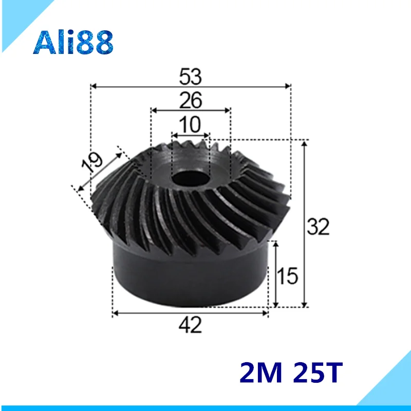 Precision spiral bevel gear 2 Mod 25 Teeth 2M25T inne holel diamter 10mm Applied to mechanical equipment and cnc machine
Precision spiral bevel gear 2 Mod 25 Teeth 2M25T inne holel diamter 10mm Applied to mechanical equipment and cnc machine