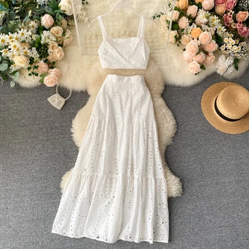 Summer 2020 New Women French Vacation Two Pieces Set Hollow Off Shoulder Strap Short Tops+Hollow High waist Midi Skirt TZ146
Summer 2020 New Women French Vacation Two Pieces Set Hollow Off Shoulder Strap Short Tops+Hollow High waist Midi Skirt TZ146