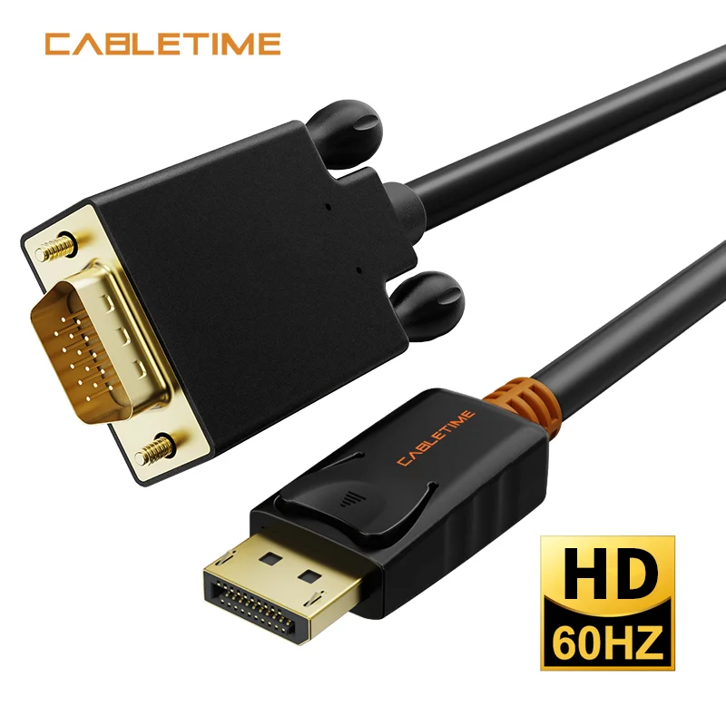 Кабель Cabletime DisplayPort в VGA конвертер DP кабель Displayport золотистый для Macbook проектора