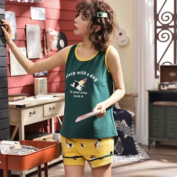 Intimate Lingerie Women Sleep Set Nightwear 2020 Summer New Pajamas SUIT Cartoon Homewear Pyjamas Home Clothing Sleepwear 
Intimate Lingerie Women Sleep Set Nightwear 2020 Summer New Pajamas SUIT Cartoon Homewear Pyjamas Home Clothing Sleepwear