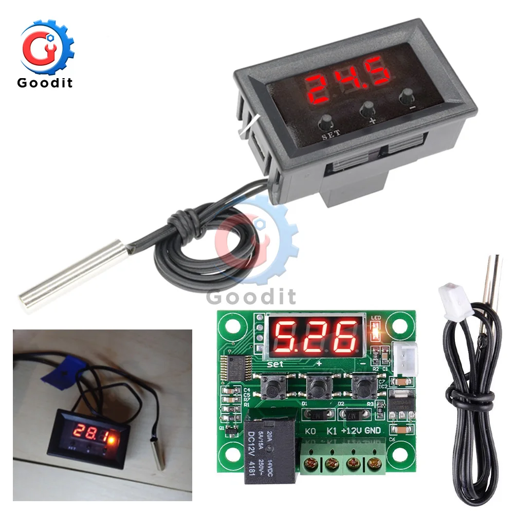 W1209 Digital Thermostat Temperature Controller DC 12V Regulator Thermoregulator Incubator NTC Sensor Meter Case heat cool temp
W1209 Digital Thermostat Temperature Controller DC 12V Regulator Thermoregulator Incubator NTC Sensor Meter Case heat cool temp