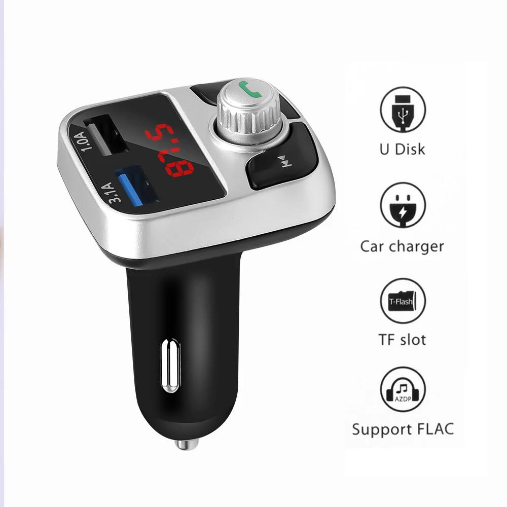 

Wireless Car MP3 Player Audio Transmitter FM Bluetooth Handsfree Car Kit U-disk TF card AUX Music Adapter 3.1A Dual USB Charger