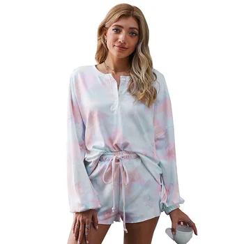 2020 New Womens Tie Dye Printed Ruffle Short Pajamas Set Long Sleeve Tops and Shorts Set Loungewear Nightwear Sleepwear
2020 New Womens Tie Dye Printed Ruffle Short Pajamas Set Long Sleeve Tops and Shorts Set Loungewear Nightwear Sleepwear