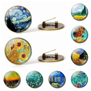 Retro Van Gogh Art Starry Night Sunflower Brooches Men Women Glass Cabochon Dome Jewelry School Bag Bronze Brooch Pins Gift 
Retro Van Gogh Art Starry Night Sunflower Brooches Men Women Glass Cabochon Dome Jewelry School Bag Bronze Brooch Pins Gift