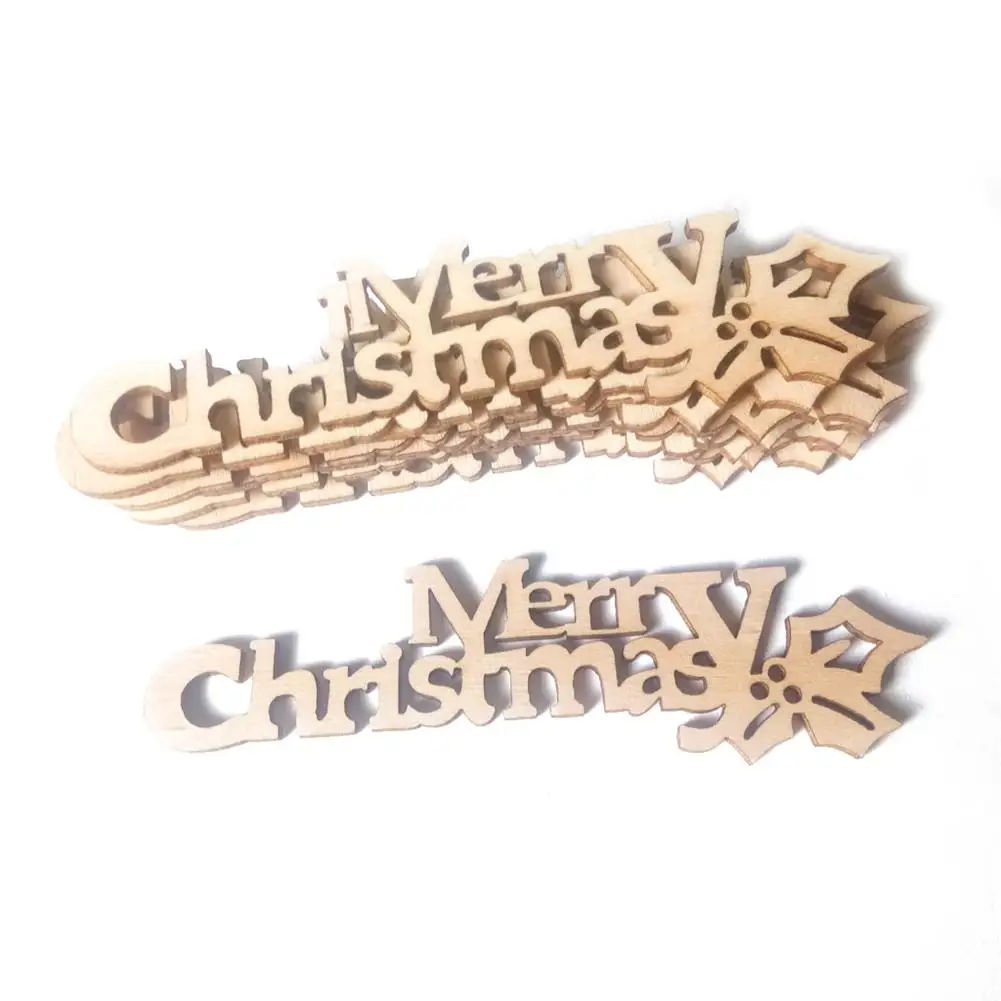 10Pcs Wood DIY Christmas Pattern Craft Accessories Natural Wooden Letters Merry Handmade Sewing Home Decoration | Дом и сад