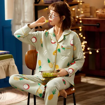 Pineapple Print Pajamas Set Two-Piece Home Suit For Women Winter Clothes Button Cardigan Cotton Pajama Suits Phoentin FG244
Pineapple Print Pajamas Set Two-Piece Home Suit For Women Winter Clothes Button Cardigan Cotton Pajama Suits Phoentin FG244