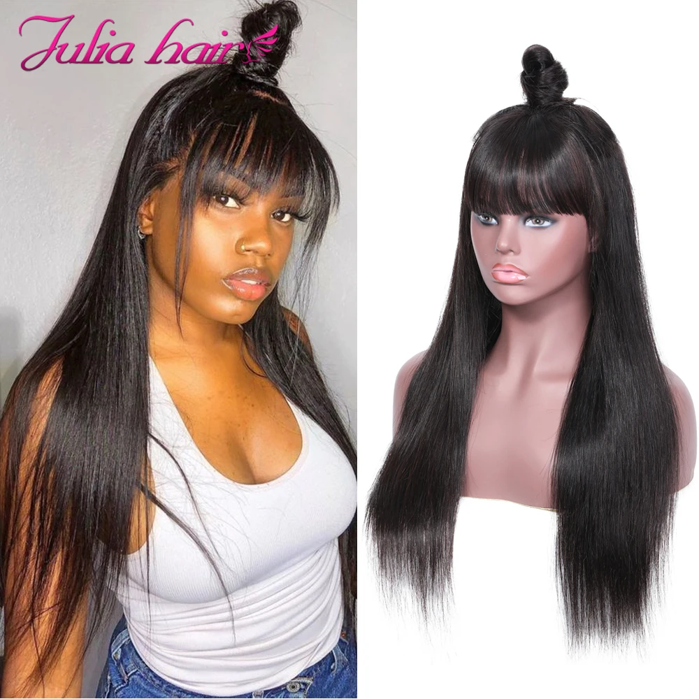Brazilian Transparent Lace Front Wig With Bangs 13x4 Straight Glueless Lace Front Human Hair Wigs Ali Julia Remy Hair Lace Wig (5)