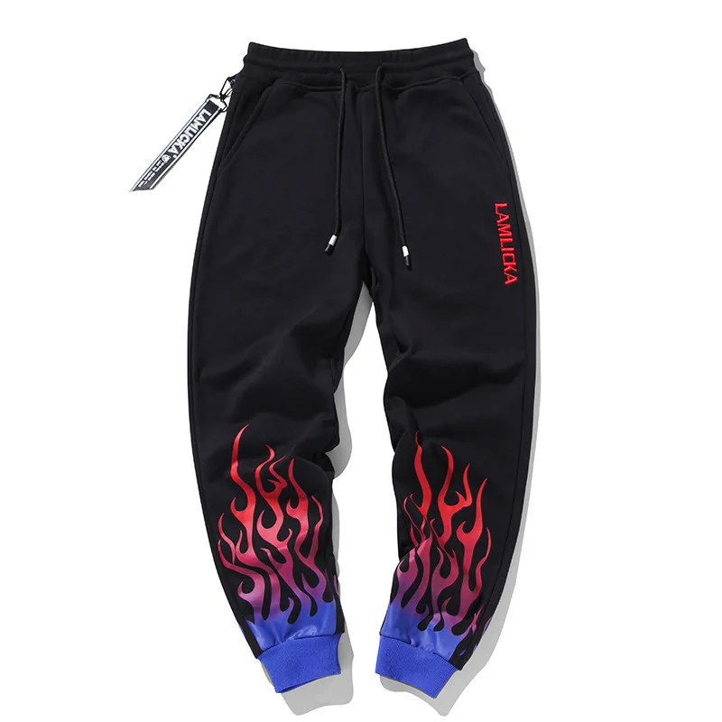 

2019 Printed Leisure Trousers White Feet To Receive Cotton Elastic Waist Full Length Pattern Sweatpants Men Pants New Arrival