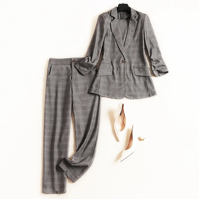 New 2019 autumn womens office plaid blazer suit one button jacket + pants suits plus size two piece outfits elegant gray OL lady
New 2019 autumn womens office plaid blazer suit one button jacket + pants suits plus size two piece outfits elegant gray OL lady